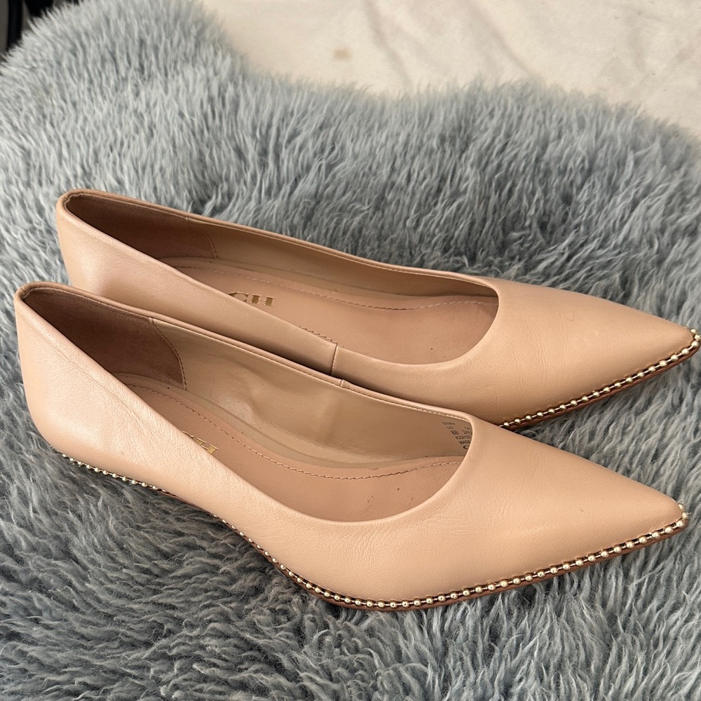 Coach Nude Leather Pointed Flats